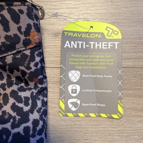 Travelon Women's Crossbody Bag Anti-Theft RFID Purse NWT Leopard Print - Picture 3 of 11